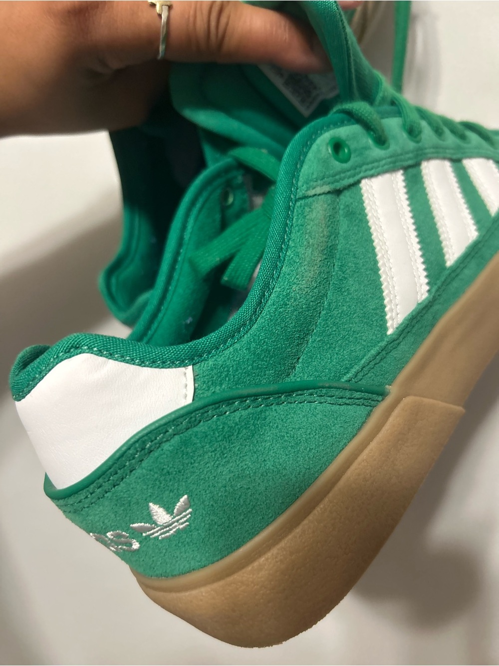 Adidas Court TNS Premiere Green Suede Low-Top with White Stripes and Gum Sole - Picture 7 of 7